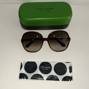 Kate Spade Brown Sunglasses with Vibrant Green Case and cleaning cloth